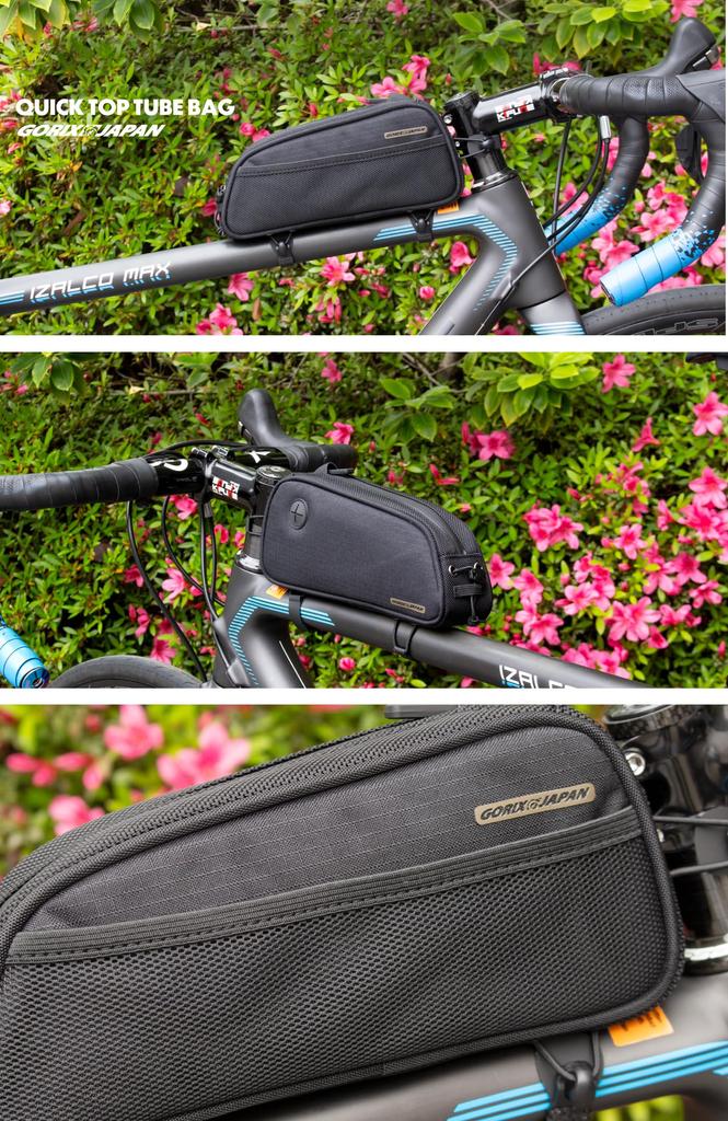 GORIX Top Tube Bag, Waterproof and Water-Repellent, with Cable Holes, Quick Release, and Smartphone Storage for Road Bikes, Frame Bag, Cycle Bag
