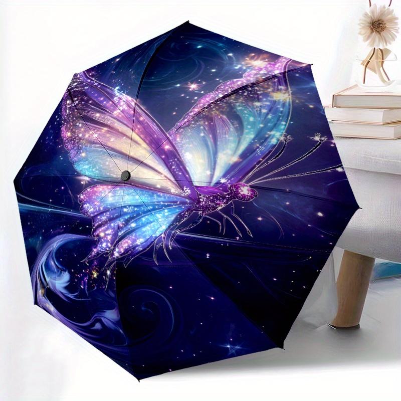 

1pc Magical Butterfly in Starry Sky Pattern Automatic Folding Umbrella - Portable Foldable Travel Umbrella with 8-Rib Durable Iron&8K