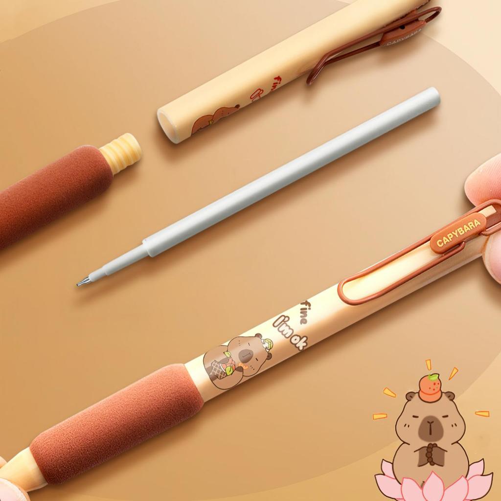 4pcs Capybara Gel Pens Set Cute Cartoon 0.5mm Ballpoint Black Color Ink for Writing Kids Gift