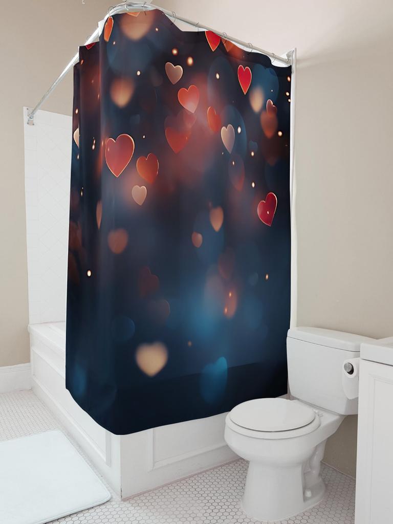 Elegant Heart Print Waterproof Shower Curtain Bathroom Decor for Romantic Warm Home 180x180cm Thickened Eco-Friendly Fabric