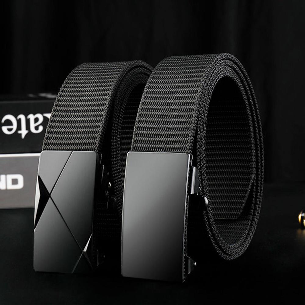 Men's Tactical Belt Automatic Metal Buckle Casual Nylon Belt Black Woven Canvas Breathable Fashion Outdoor Sport Jeans Strap