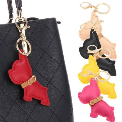 1PC Super Fierce Bulldog Keychain PU Leather Dog Car Keychain Women Fashion Backpack Decoration Bag Pendant