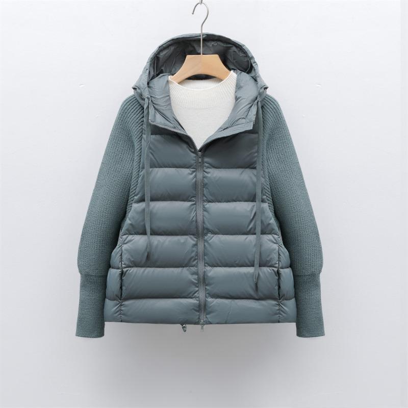 

Feather новая женская флисовая женская одежда 90 с длинными рукавами трикотажные рукава с капюшоном однотонный пуховик простое пальто S зелёный