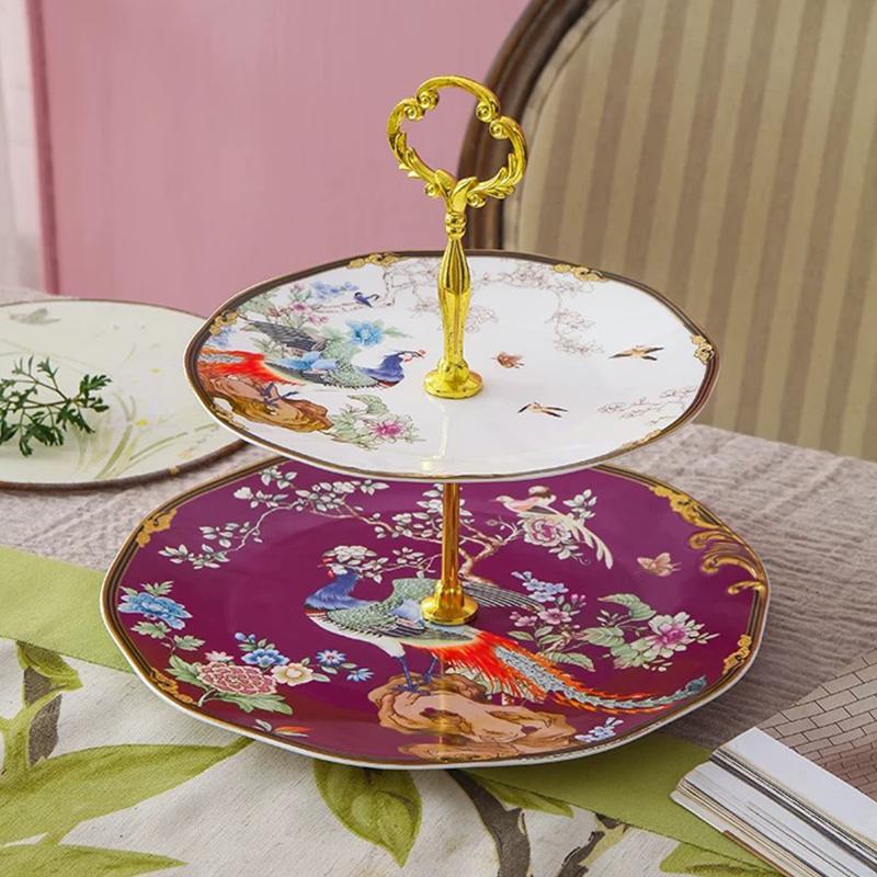 Light Luxury Ceramic Plate White Bird Blessing Style Western Dining Plate High End Tableware Set Salad Dishes Serving Tray