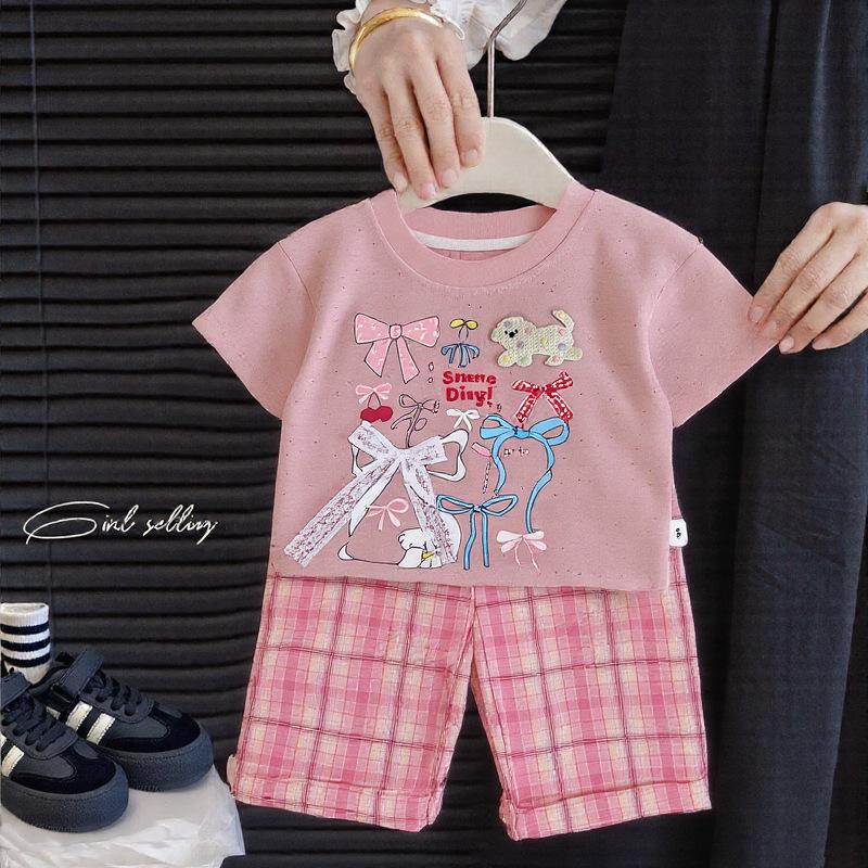 

Трендовый летний комплект для девочек 2025 года: свободный топ и длинные брюки 110cm розовый