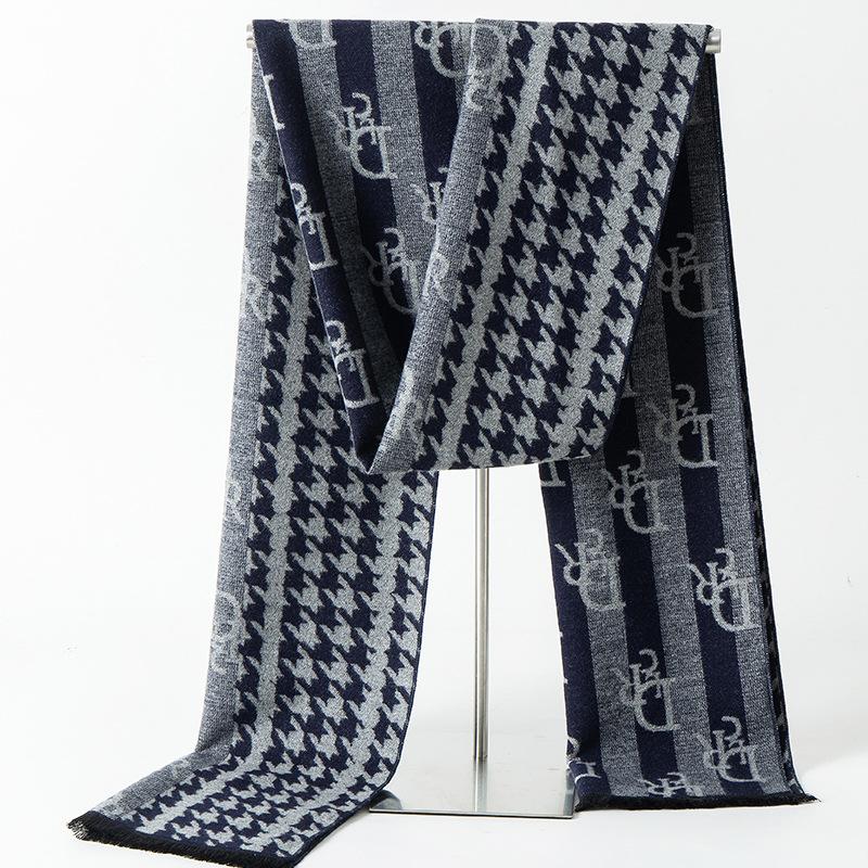 2025 Autumn/Winter New Men'S Cashmere Scarf Thickened, Stylish, European And American Men'S Classic Stripe