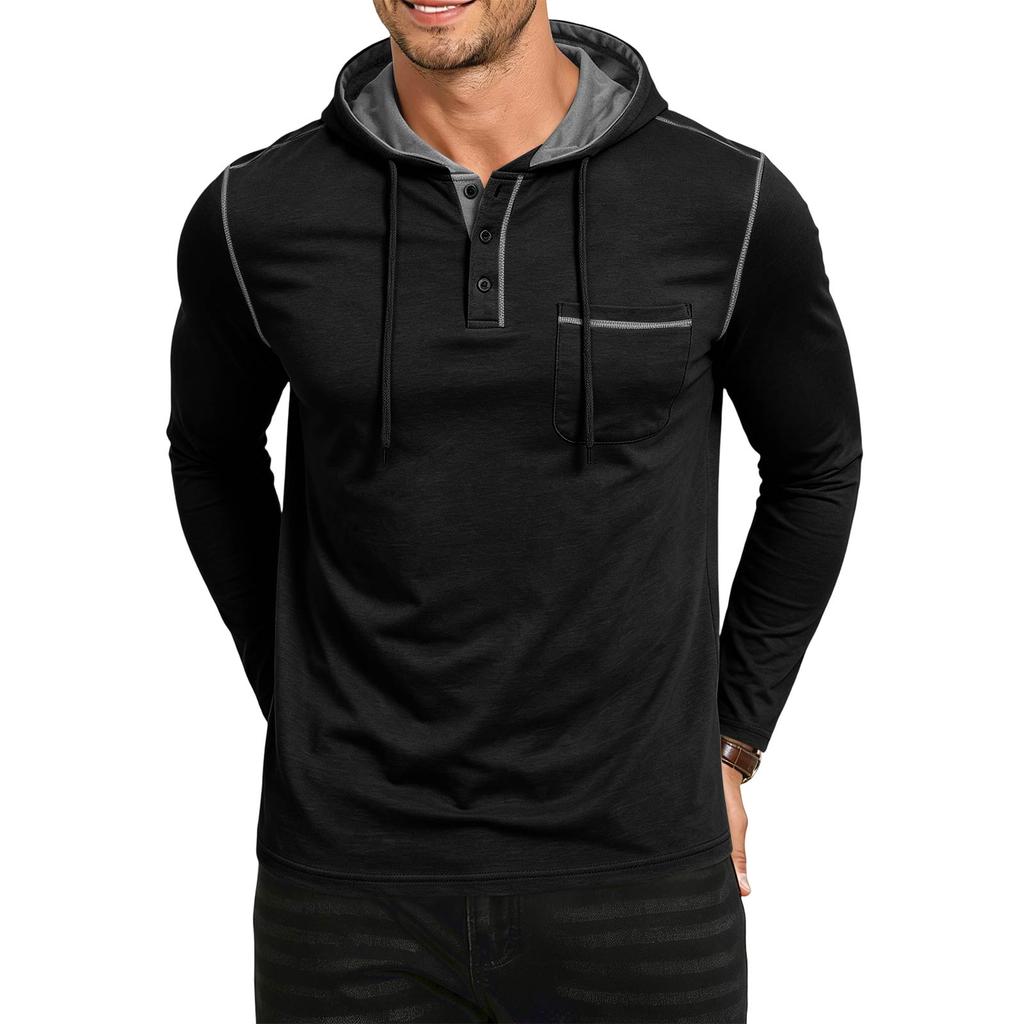 Men's Hooded Shirt Loose Fit Casual Long Sleeve for Outdoor Fall Winter