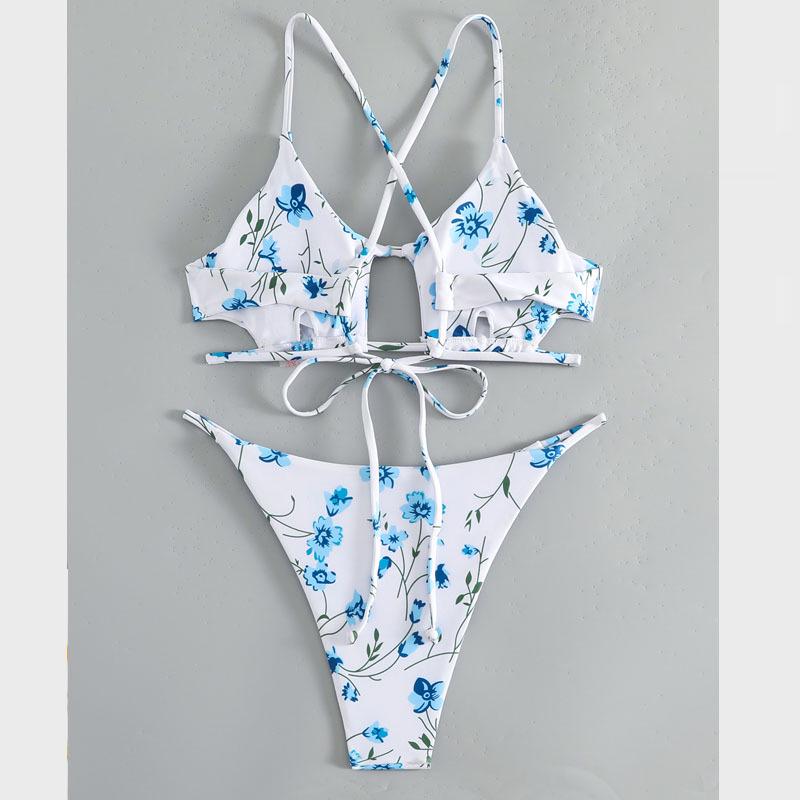 2024 Ladies' Floral Lace-up Triangle Bikini