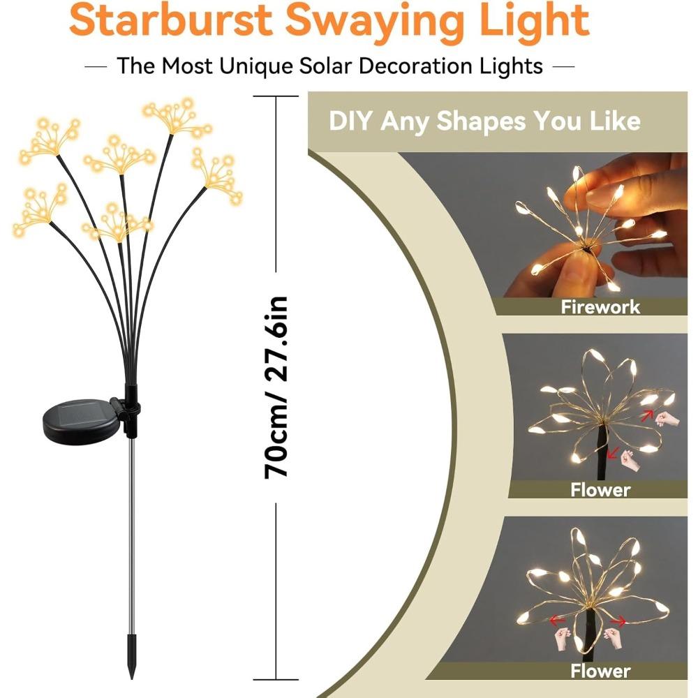 1-4pack Solar Garden Lights Waterproof Solar Swaying Starburst Light Outdoor Lights for Yard Patio Wedding Christmas Decoration