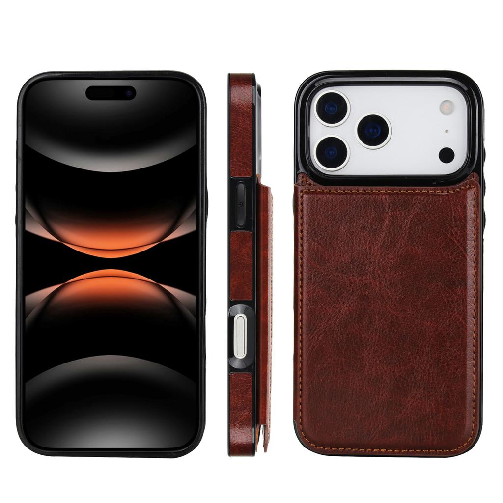 Suitable for Phone17  multiple phone models, Crazy Horse pattern double buckle phone leather case, Apple 16e/15 card insertion sticker protective case