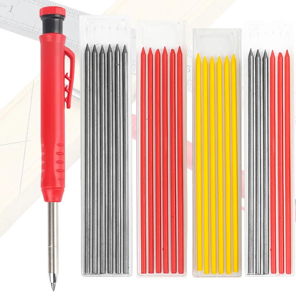 Solid Carpenter Mechanical Pencil With Sharpener For Woodworking Construction Long Head Carpenter Pencil Stationery Supplies KTY
