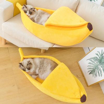 Funny Banana Cat Bed House Cute Cozy Cat Mat Beds Warm Durable Portable Pet Basket