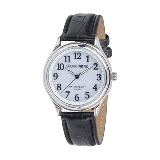CREPHA Watch Analog Solar Leather Strap Daily Waterproof Black SM-AM165-WTS Men s