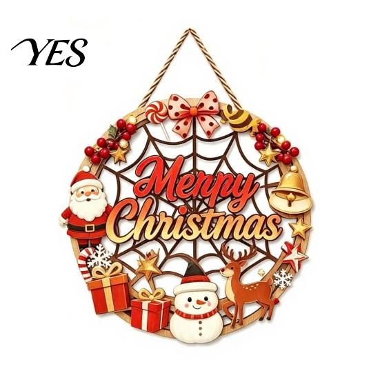 Poplar Wood Decor Christmas Door Sign, Double Sided Hanging Wooden Plaque for Front Door, Winter Holiday Party Supplies Rustic Wall Decoration Indoor
