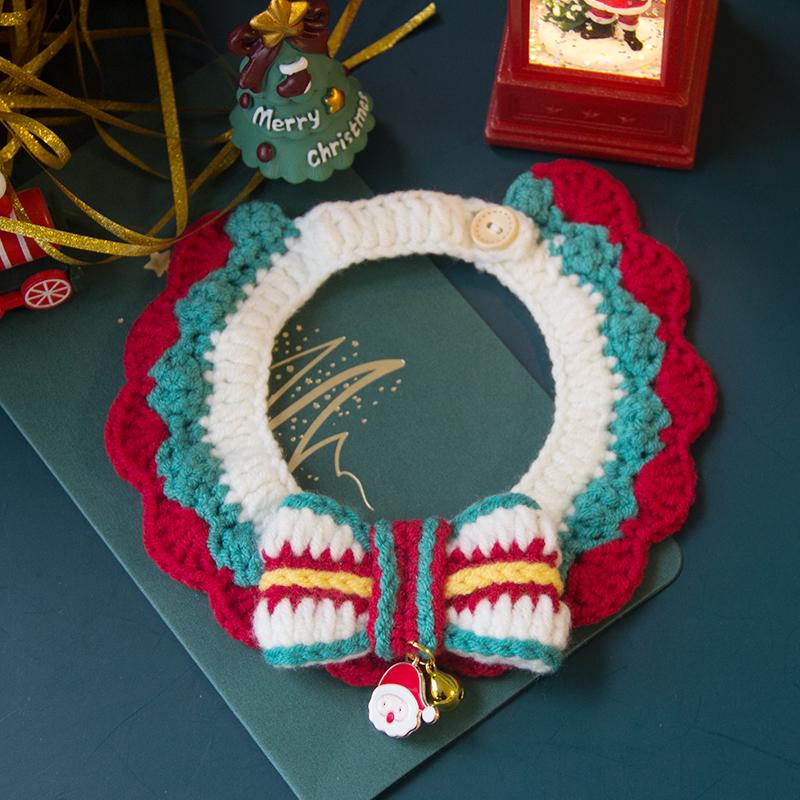 Hand-Knitted Wool Christmas Pet Snood Collar for Cats and Small Dogs