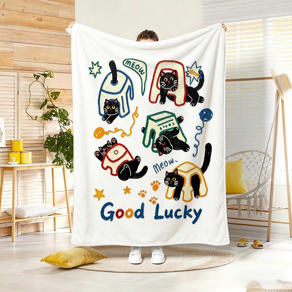 Cute Oil Painting Print Throw Lightweight 240G Flannel Blanket Soft Skin-Friendly For Summer Cooling
