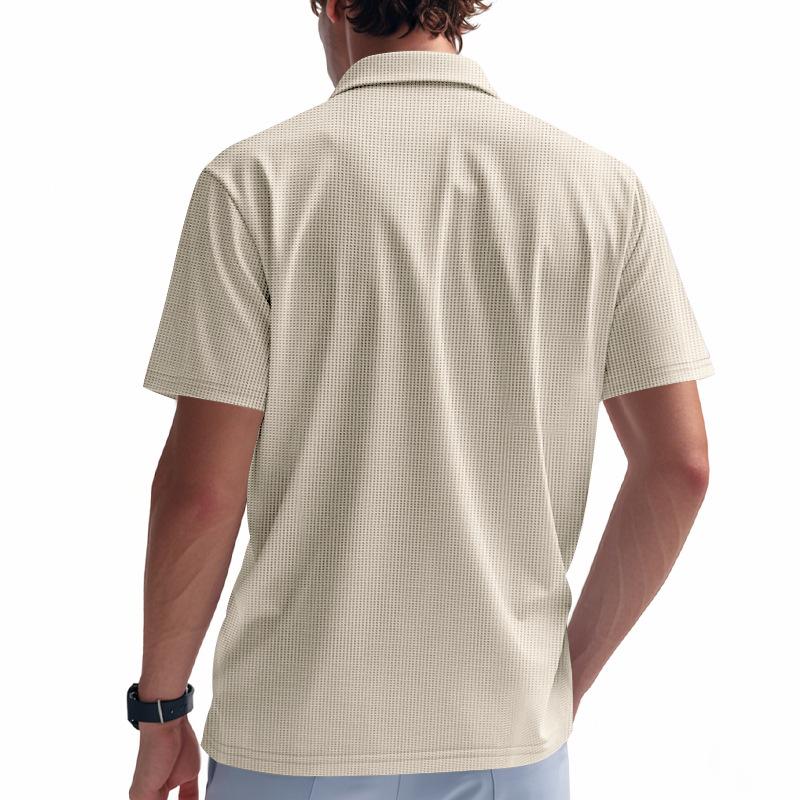Men's Summer Waffle Knit Turn-Down Collar Polo Shirt, Loose Casual Athletic Jersey Short Sleeve Tee for Men