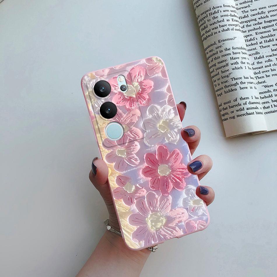 For Vivo V29 5G Global Version Phone Case Couple Cute Cartoon Flower Back Shell Etui For Vivo V29 V 29 V2250 Soft Silicone Cover