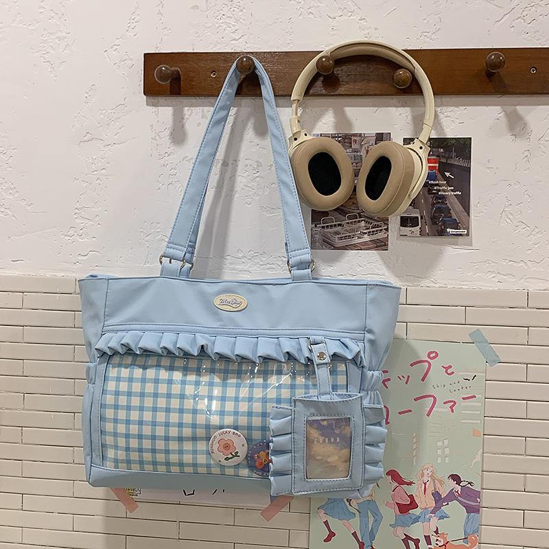 Japanese Girl Style Versatile Transparent One Shoulder Student Bag Small Fresh Pain Bag Large Capacity Student Style Class Bag
