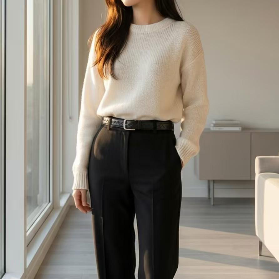 Korean Style Women’s Versatile Round Buckle Belt - Retro Casual Fashion