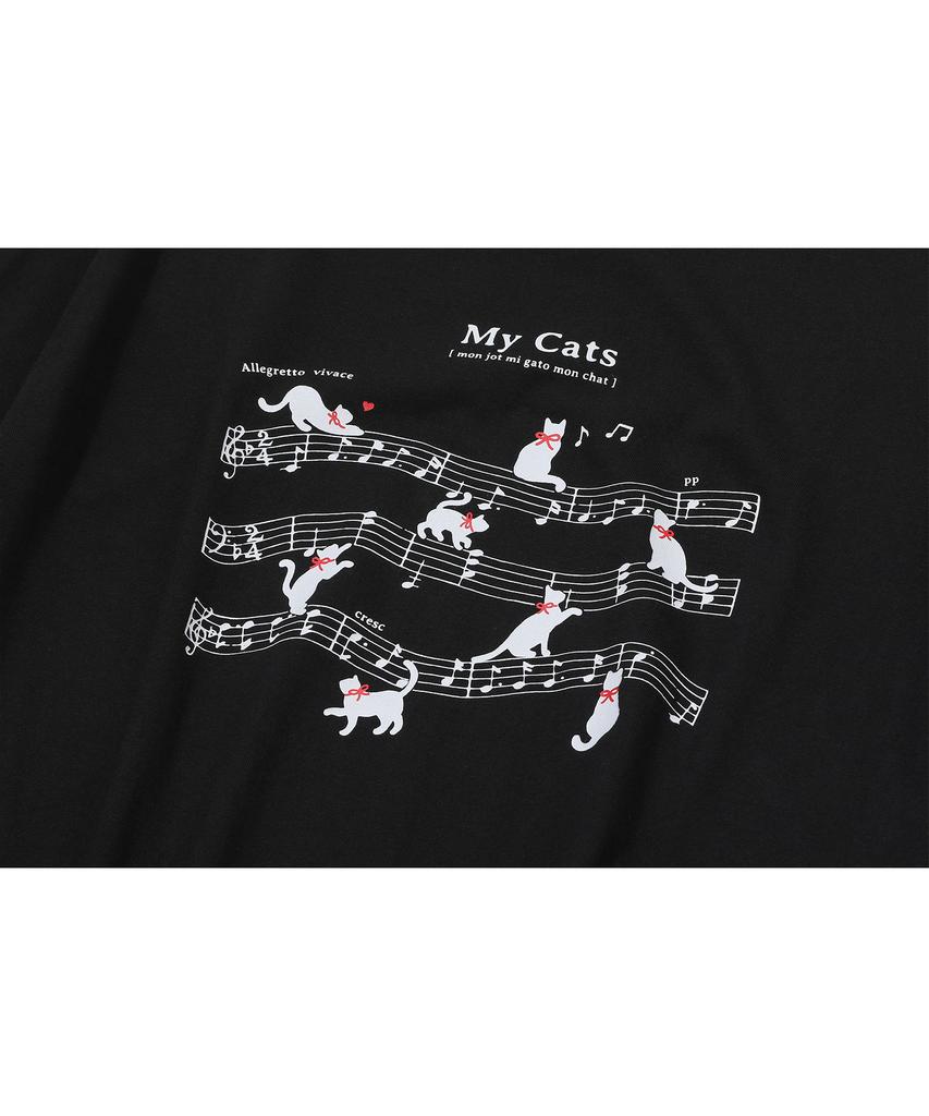 CPGN STUDIO Cats Music Ringer Short Sleeve T-Shirt Black