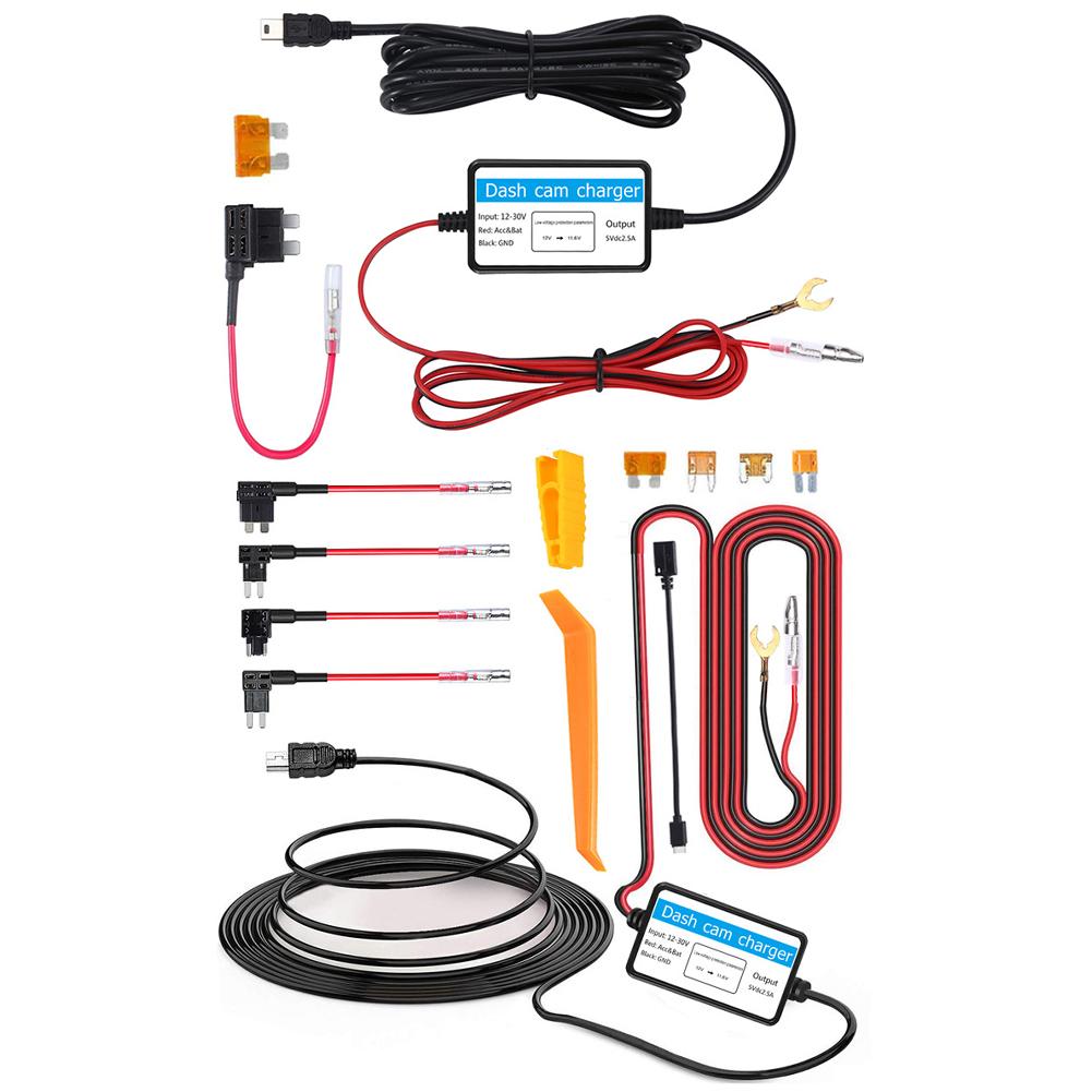 Car Dash Camera Charger Power Cord 5V 2A Video Recorder Mini USB Charger Line Low Volt Protection Mirror DVR Hardwire Cable Kit