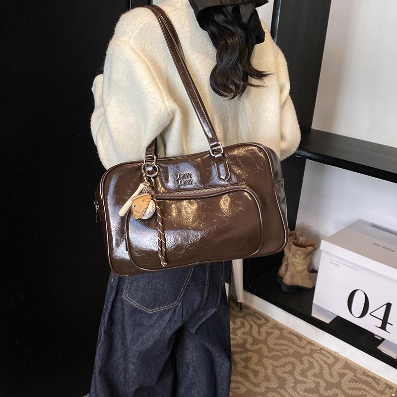 Fashion Tote Bag 2025 New Multi-pocket Bowling Bag Versatile Maillard Portable Shoulder Messenger Bag