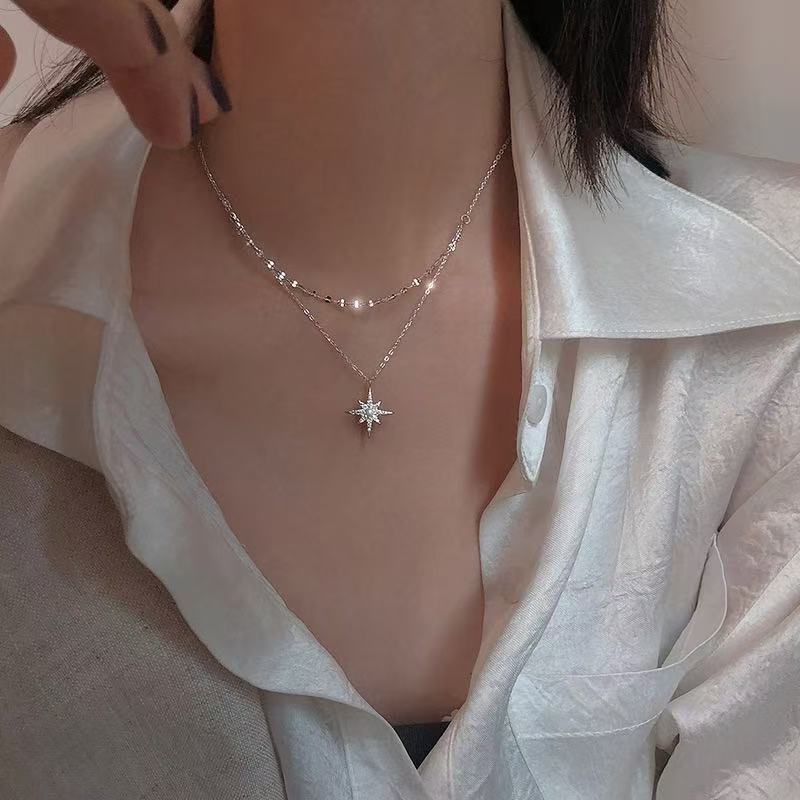New 925 Sterling Silver Necklace Moon Star Shape Woman Pendant Simple Style Charm Choker Birthday Gift Exquisite Jewelry