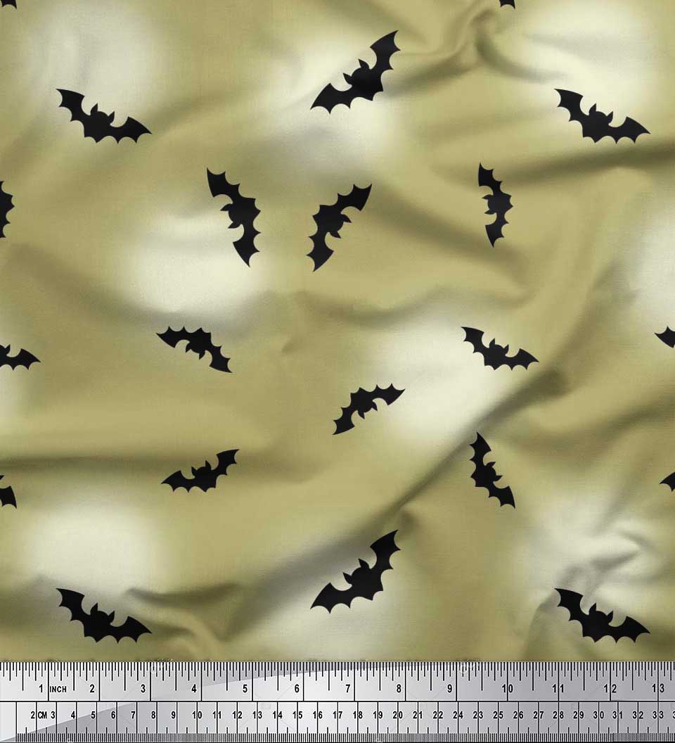 

Японська креп-сатин Soimoi Тканина з принтом Місяць і кажан Хелловін 1 метр 42 дюйма 42 Inch Wide - Poly Crepe зелений