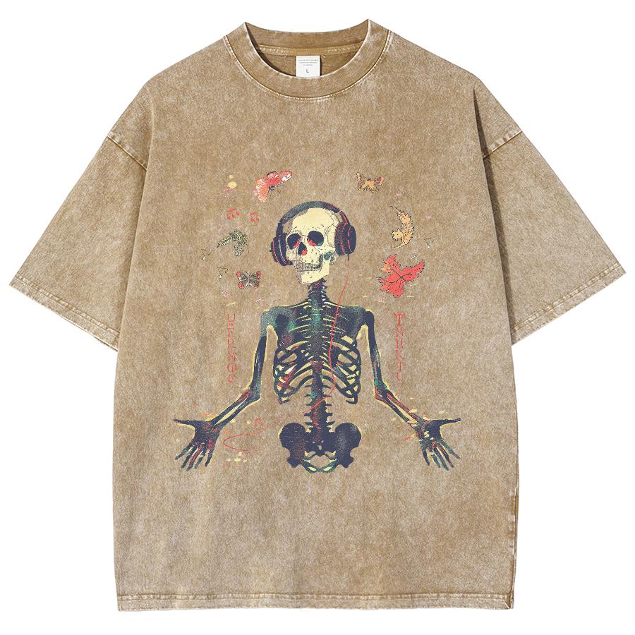 Summer Unisex T-Shirt Y2K Women's Clothing Sales Oversize Skull Print Faux Denim Top Harajuku Short Sleeve