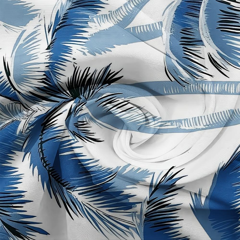 2Pcs Tropical Palm Curta No Rod Blue White Coastal Blackout For Living Room Bedroom Hotel Restaurant Decor