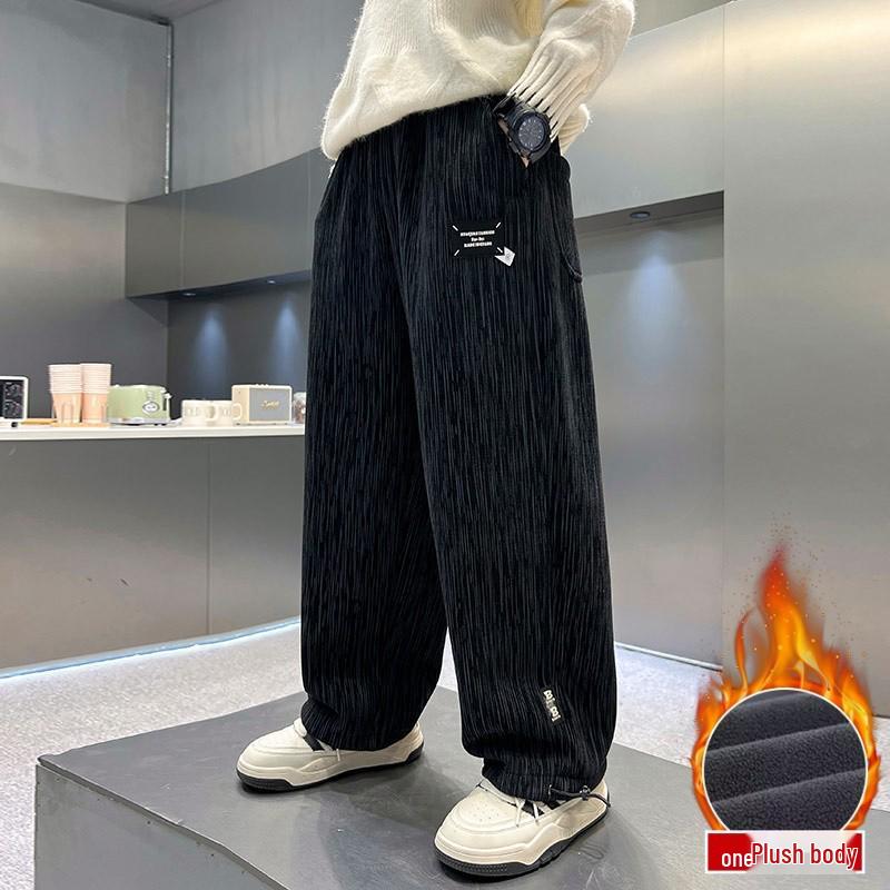 2024 Podzim/Zima Chlapecké plyšové rovné ležérní kalhoty