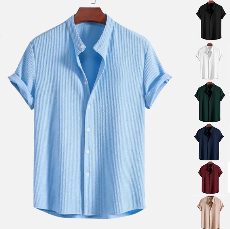 

Men s Casual Short Sleeve Button Down Shirt, Slim Fit Striped Cotton Blend Top with Roll-Up Cuffs, Multi-Color Options XXL Темно-синій