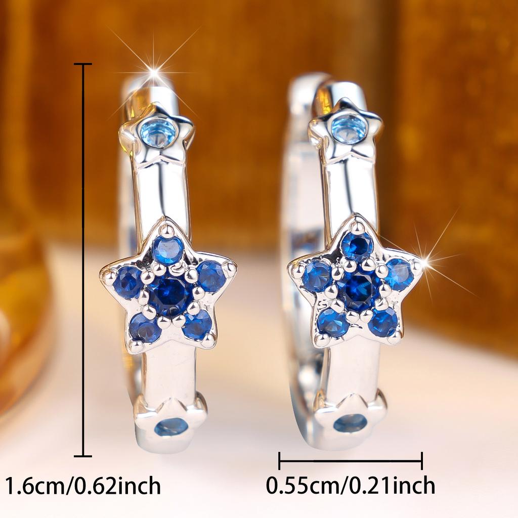 Cute Female White Blue Stone Star Hoop Earrings Trendy Fashion Silver Color Wedding Jewelry For Women