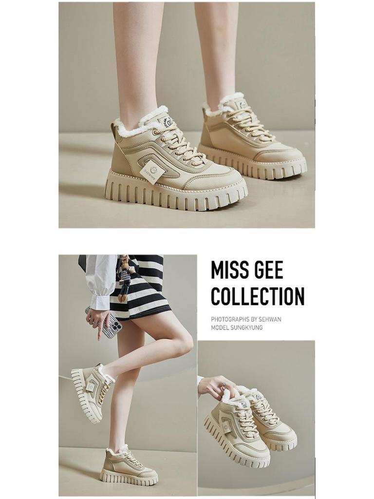 2024 Women's Korean High-Top White Winter Sneakers, Thick-Soled and Warm for Students, Style XX-12261-1