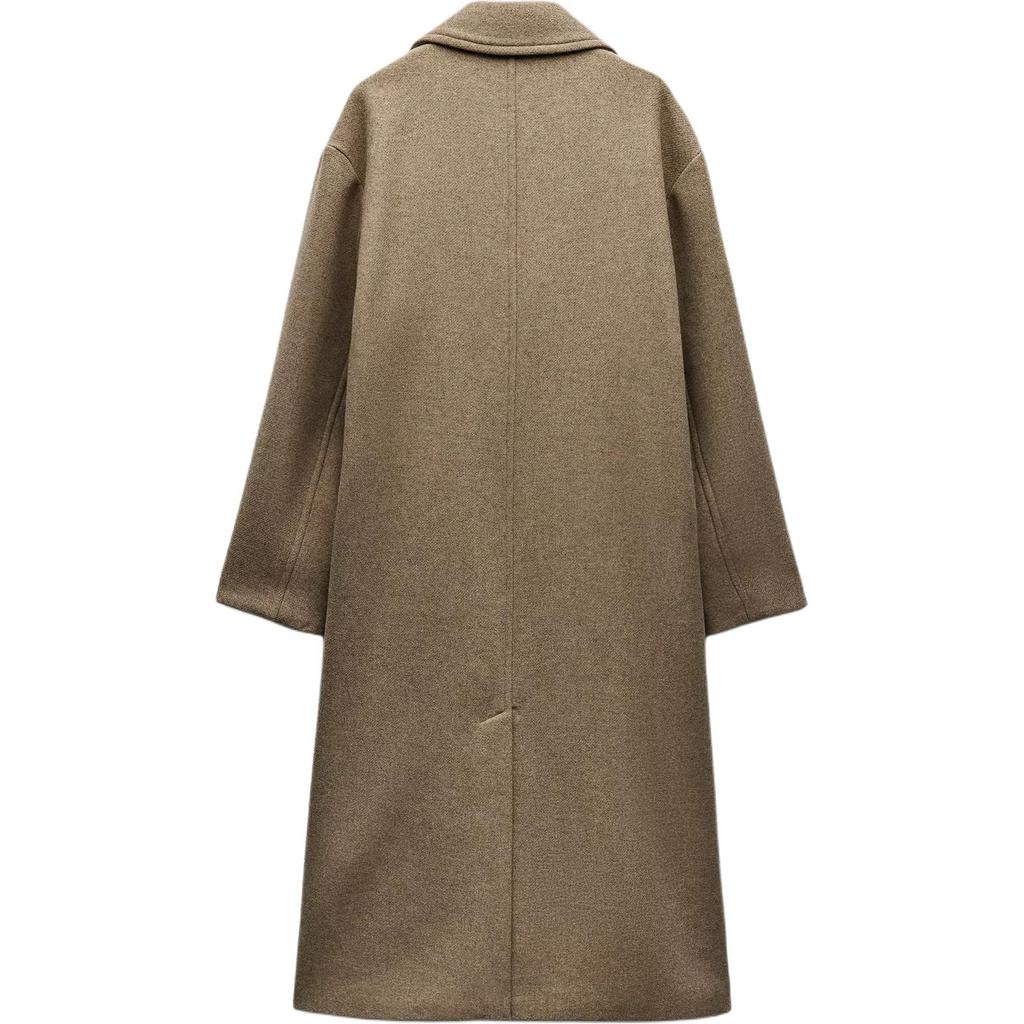 Zara Solid Color Loose Fit Lapel Long Sleeve Coat Women coats Light-Brown 3046345-706