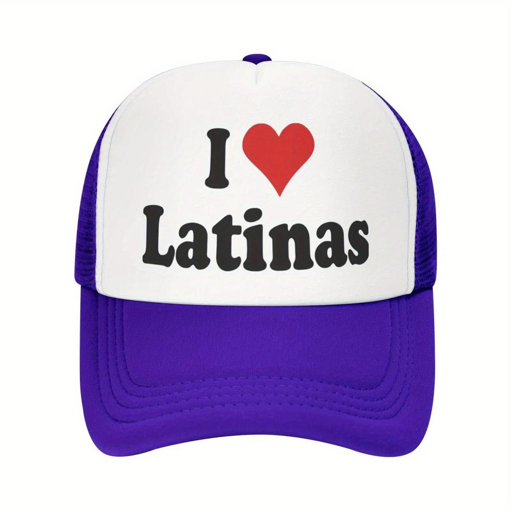 I Love Latinas Trucker Hat Adjustable Mesh Baseball Cap Casual Polyester Summer Sports Style