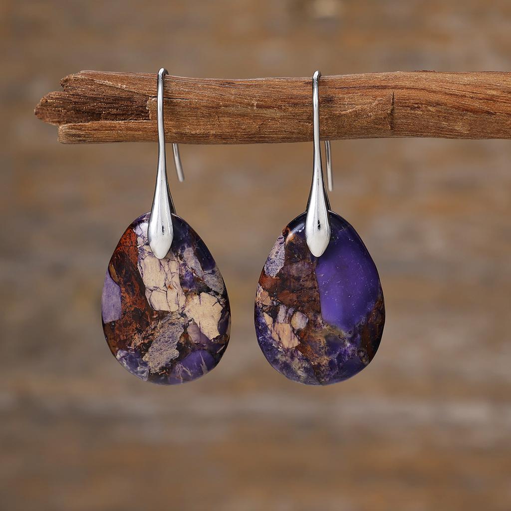 Luxury new ethnic style natural emperor stone water drop earrings light luxury European and American jewelry earrings