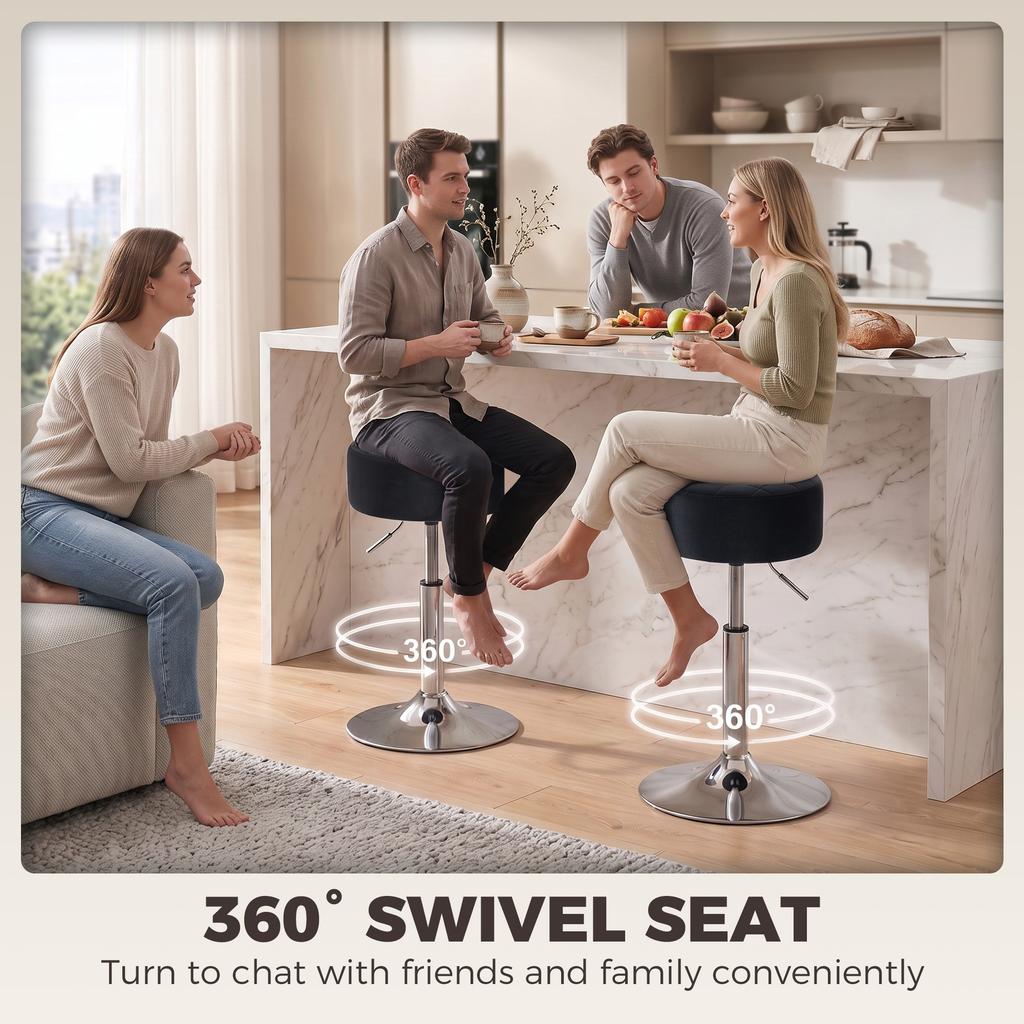 Bar Stool Adjustable Swivel Chair PU Leather Seat 1 Piece, Black