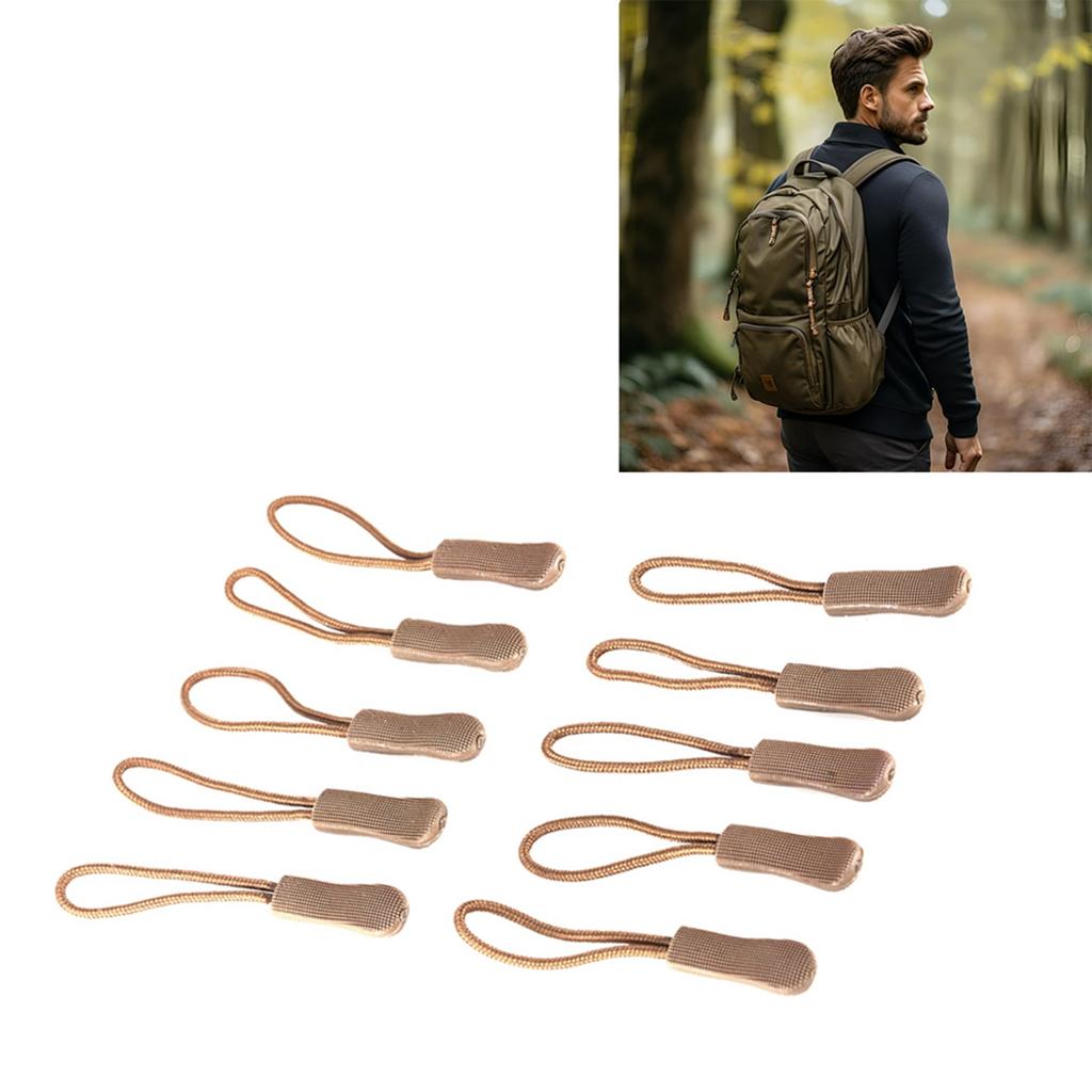 10x Zipper Pulls Slider Cord Rope Puller Ends Lock Zip Clip Buckle For Bag EDC Khaki