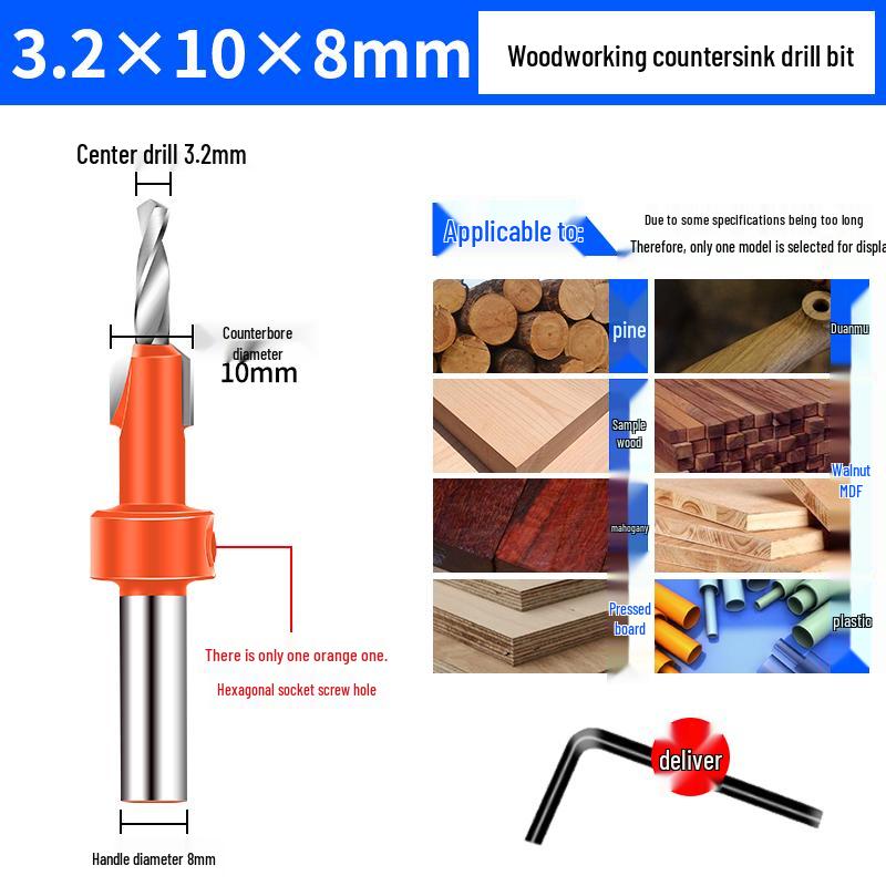 Hex Shank 90° Woodworking Countersink Drill Bit for Pilot Holes and Self-Tapping Screws