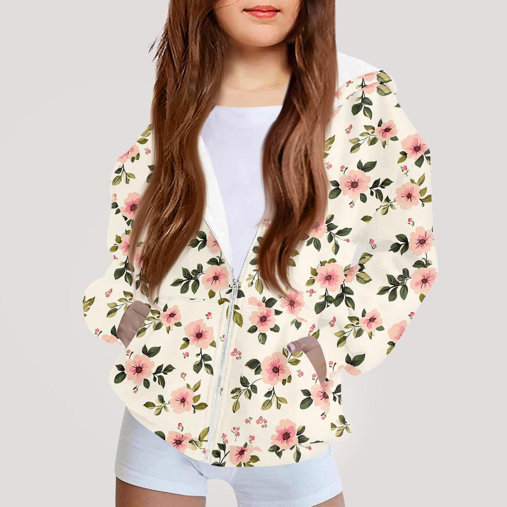 Kinder Mode Bedrucktes Langarm Kapuzensweatshirt Mädchen Hoodie Jacke