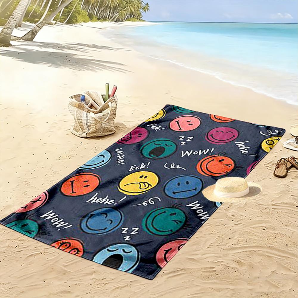 Buntes Smiley-Gesichter Muster Strandtuch schnelltrocknend für Reise Outdoor-Sport Joggen Strand und Schwimmen
