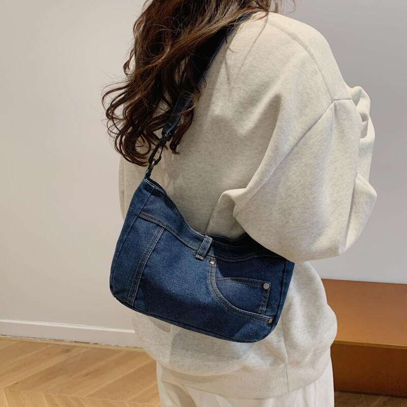 Denim Shoulder Bag with Adjustable Strap