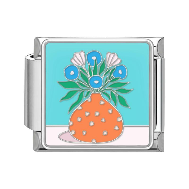 New Stainless Steel Italian Modular Charm Bracelet Diy Interchangeable Flower Pattern Charms Fashion Jewelry Women Daily Wear