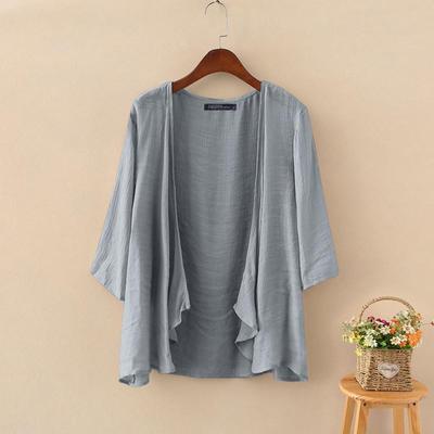 Women's Summer Casual Cardigan Tops Solid Color Loose 3/4 Sleeve Thin Beachwear Cover Ups Blouse Tops