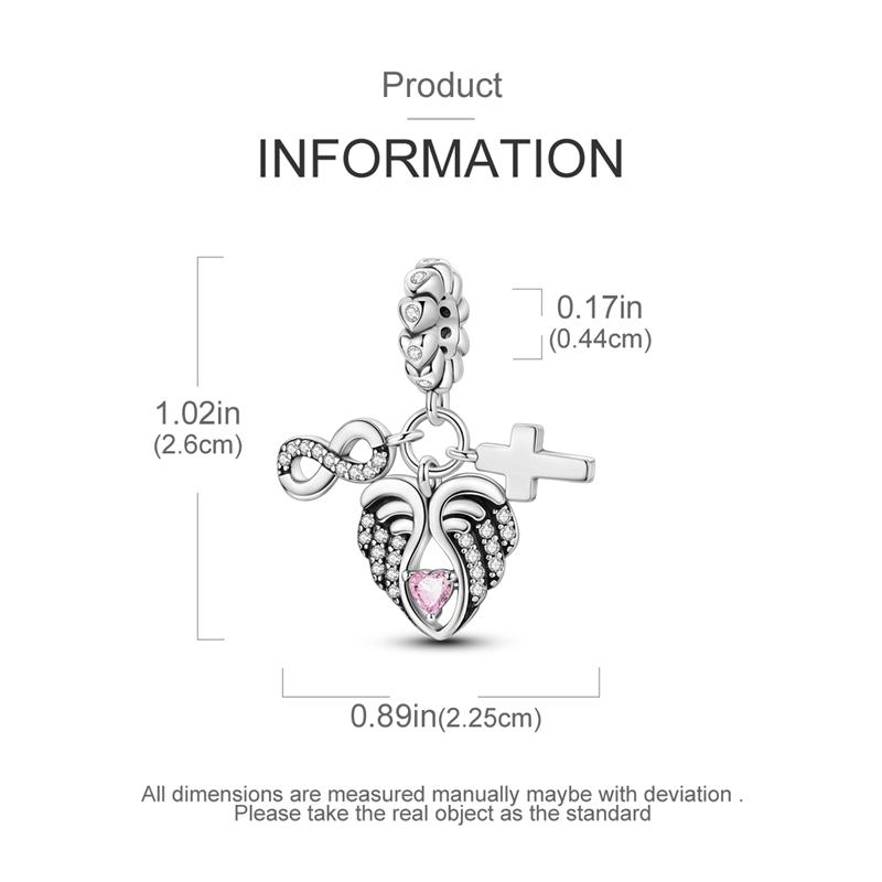 Charmscopper Plated Pink Eternal Heart-Shaped Wing Pendants Fit Charms Original Bracelet Beads Women Jewellery Making
