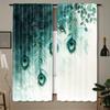 Set Of 2 Peacock Feather Print Curtains Mount Semi Transparent Polyester Watercolor Design Feathers Fol Elegant Made