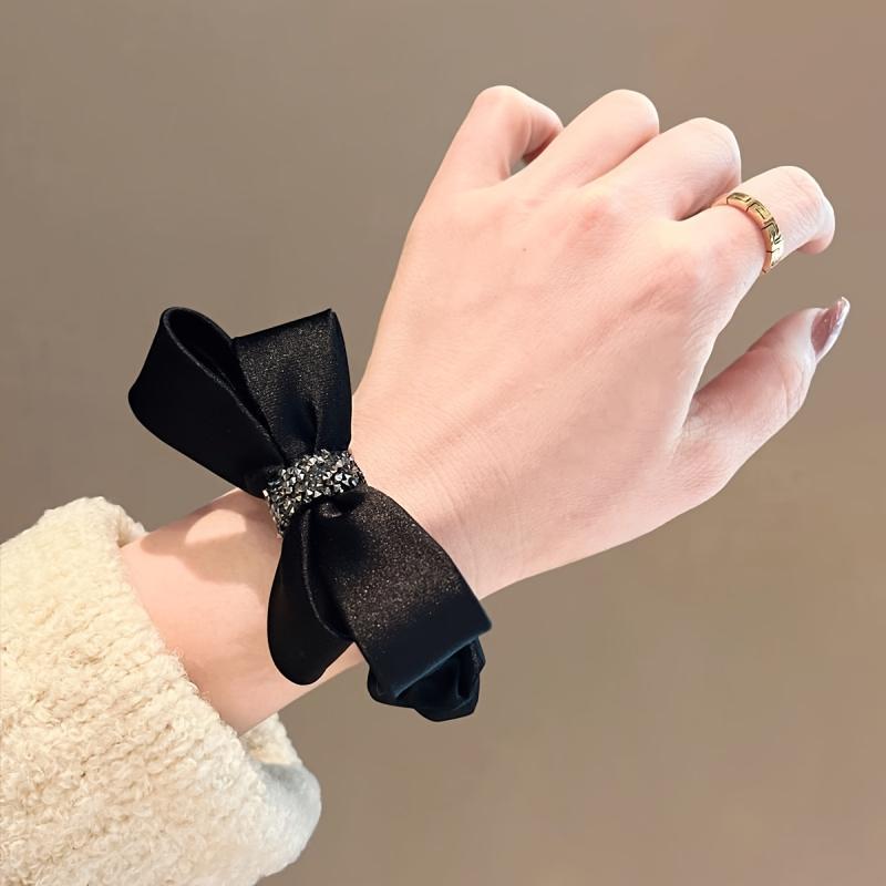 Elegant Satin Leather Hair Scrunchie | Rhinestone, Chic, Featherless, for Women, Suitable for All Seasons