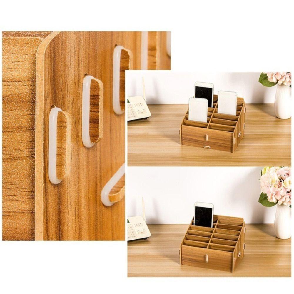 Wood Desktop Storage Box Detachable Multifunctional Phone Holder Easy to Install 12/24-Grid Phone Management Storage